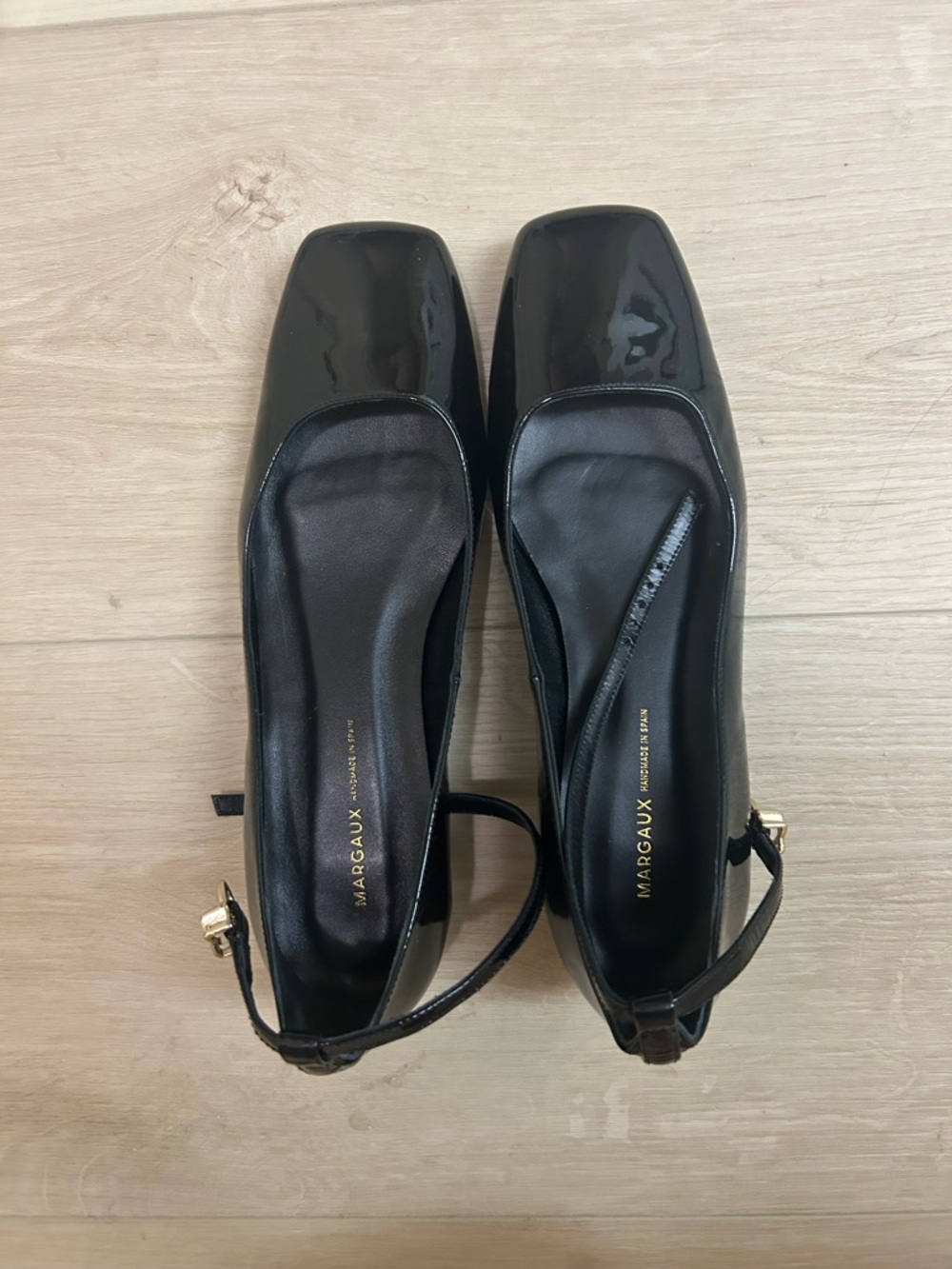 Margaux Black Patent Square-Toe Slingback Flats